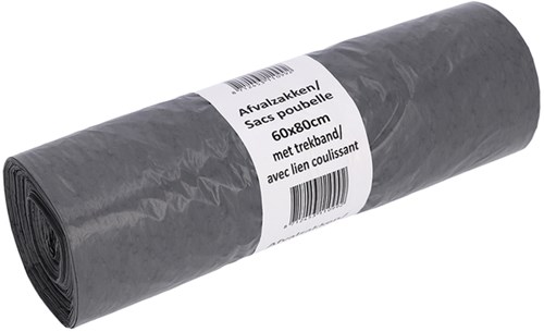 Afvalzak Cleaninq 60x80cm LDPE recycled T30 60L met trekband grijs