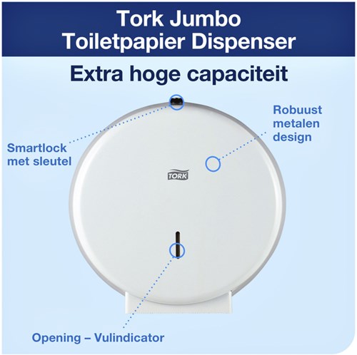 Toiletpapierdispenser Tork Jumbo T1 metaal wit 246040-2