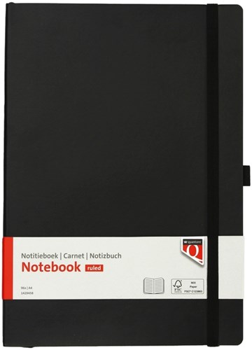 Notitieboek A4 gelinieerd 192blz 80gr zwart flexibele kaft