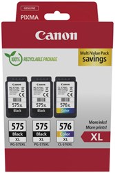 Canon inktcartridge 2 x PG-575XL + 1 x CL-576XL 300 - 400 pagina's OEM 5437C004 4 kleuren Pixma TR TS ink (3) blk-col HC w/o SEC