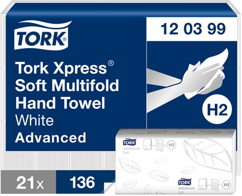 Tork papieren handdoekjes Xpress H2 Multifold advanced 2-laags wit