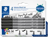 Brushpen Staedtler PigmentArts Intens zwart set à 4 schrijfbreedtes