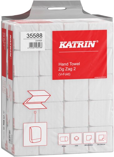 Katrin papieren handdoekjes 35588 2-laags wit  V-vouw 244 x 230mm pak van 20 x 200 vel-3