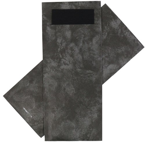 Bestekzakje IEZZY 190x85mm antraciet gemarmerd met zwart servet 500st