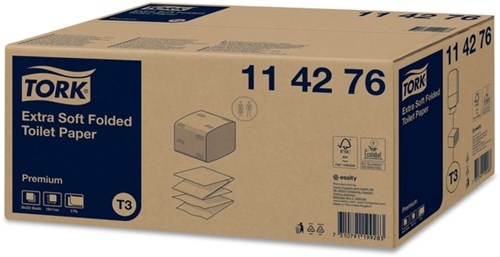 Toiletpapier Tork T3 gevouwen Premium Extra Soft 2-laags 30x252vel 114276