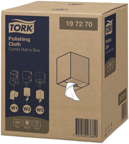 Reinigingsdoek Tork Polishing Combi W1/2/3 nonwoven 450vel wit 197270-3