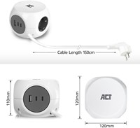 Stekkerblok ACT 3 voudig  inclusief 2x USB C/A 1.5 meter wit/grijs-8