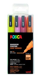 Posca stiften PC-3M glittermarkers geel oranje roze rood etui van 4 stuks