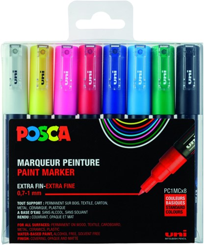 Posca paintmarker PC1-MC set van 8 markers in geassorteerde basiskleuren zwart