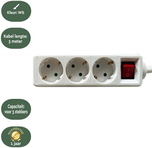 Stekkerdoos BRASQ 3 voudig 3 meter wit-3