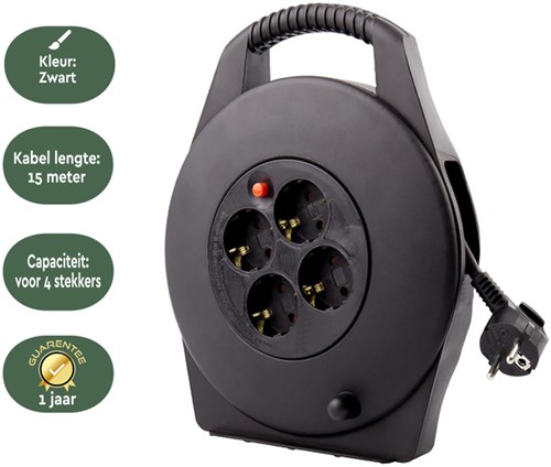 Kabelhaspel BRASQ 4 voudig 15 meter zwart-3