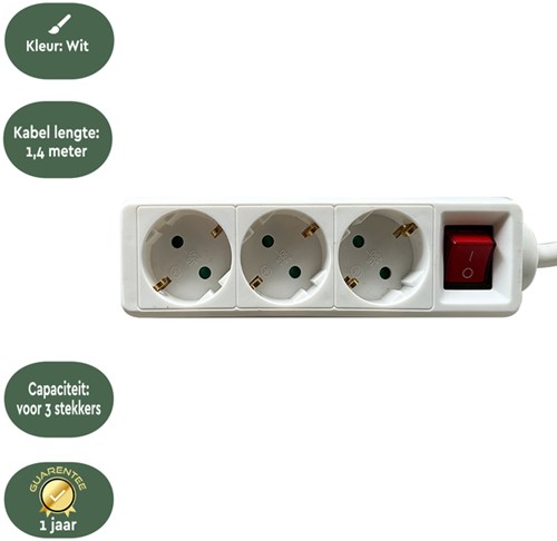 Stekkerdoos BRASQ 3 voudig 1.4 meter wit-3