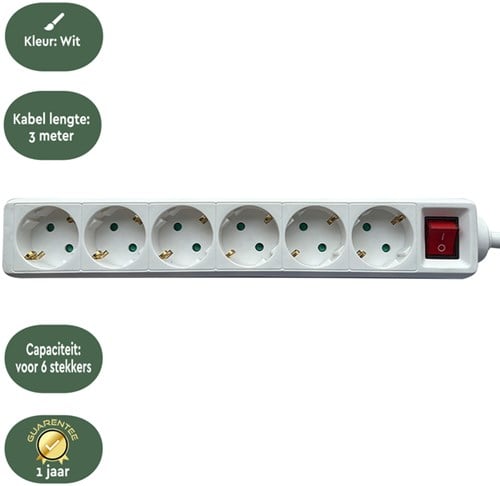 Stekkerdoos BRASQ 6 voudig 3 meter wit-3