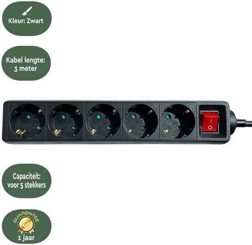 Stekkerdoos BRASQ 5 voudig 3 meter zwart-3