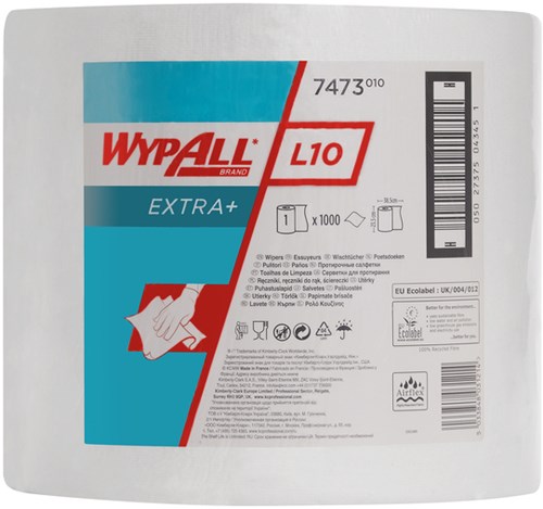 Poetsrol WypAll L10 EXTRA 1-laags 23 5cmx380m 1000vel wit 7473
