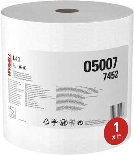 Poetsrol WypAll L40 PowerClean 1-laags 31 5cmx232m 750vel wit 7452