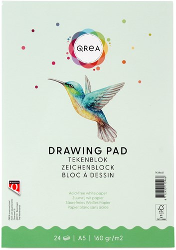 Tekenblok A5 24 vel 160gr gelijmd Qrea