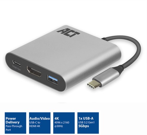 Adapter ACT USB-C multiport voor 1 HDMI monitor-2