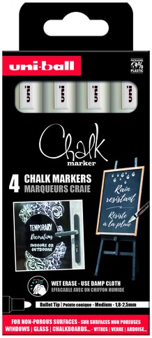 Uni-ball krijtmarker  ronde punt 1 8 - 2 5 mm  etui van 4 stuks  wit