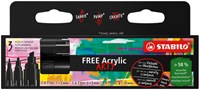 Acryl markers zwart STABILO free verschillende formaten pak van 3 stuks