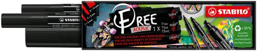 Acryl markers zwart STABILO free verschillende formaten pak van 3 stuks-2