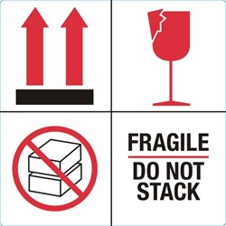 Waarschuwingsetiket IEZZY fragile do not stack 100mmx100mm 1000 stuks