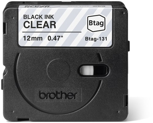 Labeltape Brother P-touch Btag-131 standaard 12mm zwart op transparant-2