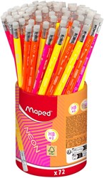 Grafietpotlood Maped Neon met gum pot à  72 stuks assorti