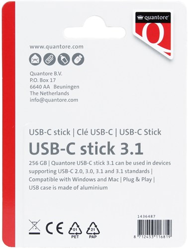 USB C stick Quantore USB-C 256GB 3.1 zilver-2