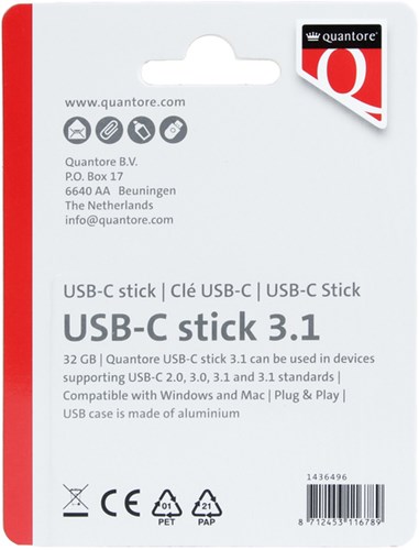USB C stick Quantore USB-C 32GB 3.1 zilver-2