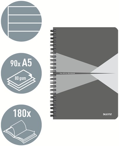 Notitieboek Leitz Office A5 lijn 180 pagina's 80gr grijs grijs-2