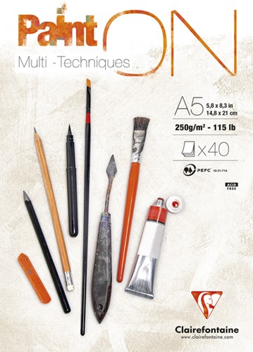 Tekenblok A5 40 vel 250gr Clairfontaine Paint On