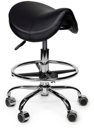 Zadelkruk Office Premium laag met voetring harde wielen zw-3