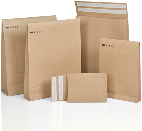 Verzendzakken papier IEZZY E-Green 400x500x100 met retoursluiting br 100 stuks bruin-2