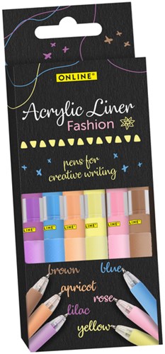Acrylliner assorti 6 stuks met fijne punt