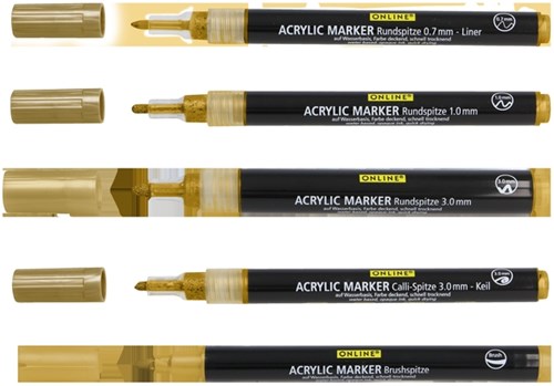 Acrylmarker Online lettering 5 breedtes goud met elegante glans zwart-2