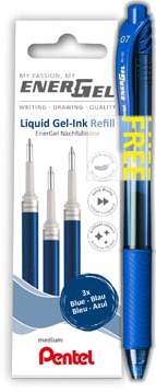 Gelschrijvervulling Pentel LR7 Energel met gratis gelpen medium blauw blister à 3 stuks