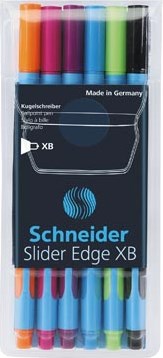 Schneider balpen Slider Edge, extra breed, geassorteerde kleuren, etui van 6 stuks