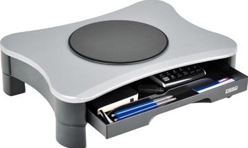 Monitorstandaard met draaiplateau en 2 lades zilver zwart Desq voor schermen tot 15 kg grijs-2