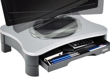 Monitorstandaard met draaiplateau en 2 lades zilver zwart Desq voor schermen tot 15 kg grijs-3