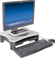 Monitorstandaard met draaiplateau en 2 lades zilver zwart Desq voor schermen tot 15 kg grijs-1