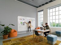 Whiteboardwand 392x198cm met ronde hoeken Visuwall emaillelaag in wit