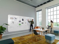 Whiteboardwand 490x198cm met ronde hoeken Visuwall emaillelaag in wit