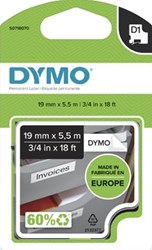 Dymo D1 tape 16960 19mm zwart op wit permanent