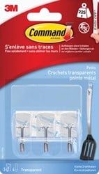 Command decohaak, small, draagvermogen 225 gram, transparant met metalen draadeinde, blister van 3 stuks