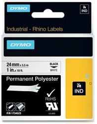 Dymo RHINO label 24 mm zwart op wit polyester