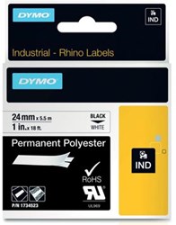 Dymo RHINO label 24 mm zwart op wit polyester