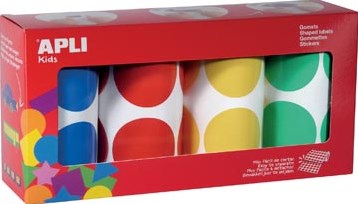 Apli Kids stickers XL cirkels, diameter 45 mm, doos met 4 rollen in 4 kleuren