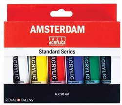 Talens acrylverf Amsterdam 6 tubes van 20 ml in geassorteerde kleuren