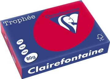 Gekleurd papier  A4  80 g  500 vel  kersenrood Clairefontaine Trophée Intens